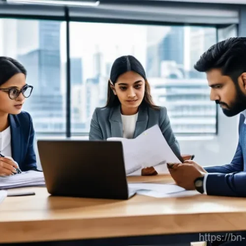 Home 26 미디어 플래너와 라디오 광고 기획 - **Media Planning Strategists at Work (Bengali Context)**
"A vibrant, modern office space with a ...