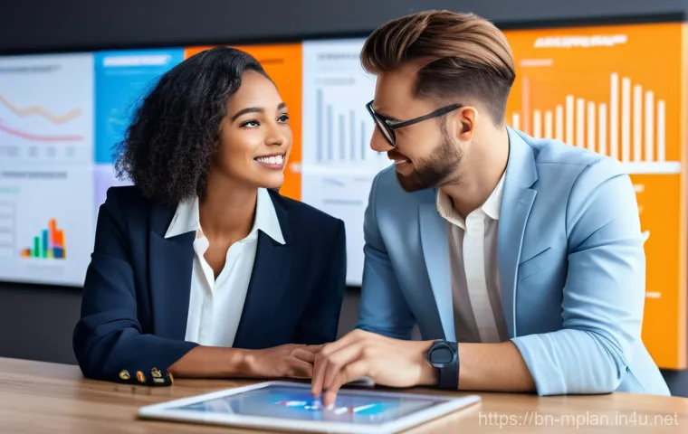 미디어 플래너와 인플루언서 마케팅 연계 - **Prompt: Strategic Synergy of Media Planner and Influencer**
    "A diverse male media planner and ...