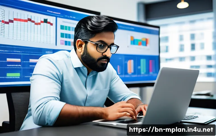 미디어 플래너의 예산 관리 팁 - A professional Bengali media planner analyzing budget spreadsheets on a laptop in a modern office, s...