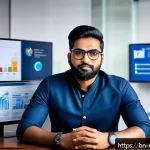 Home 18 미디어 플래너와 데이터 기반 마케팅 - A professional Bengali digital marketing strategist sitting at a modern desk with multiple screens d...